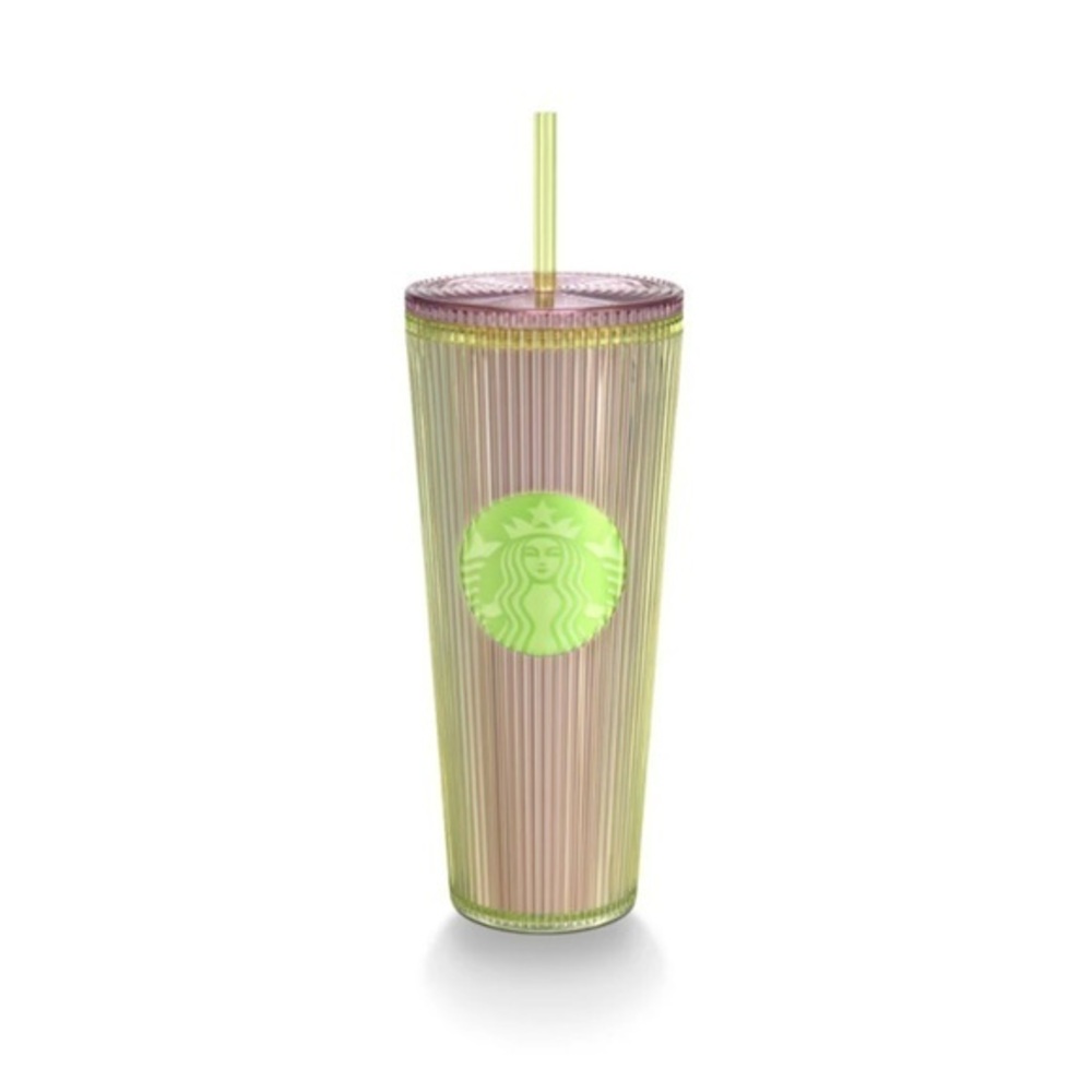 STARBUCKS Milky Island collection Neon Green Lilac 24 oz Pleated Tumbler